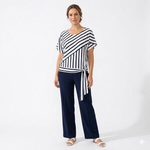 Jules & Leopold Striped Side Tie Top XL Navy White Asymmetrical Nautical